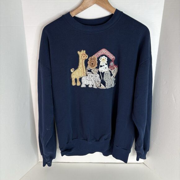 Gopher Sport Tops - Vintage Noah’s Ark Crewneck Sweatshirt, Dark Blue, Womens XL, Gopher Sport,